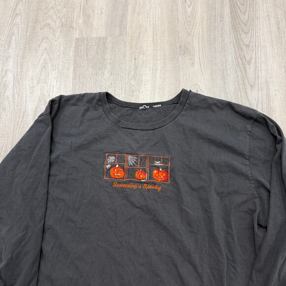 Vintage Something's Spooky Halloween Long Sleeve Shirt Men's 2XL XXL Black 90s - Picture 2 of 7